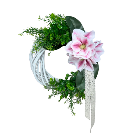 Wianek wiklinowy biały z magnolią